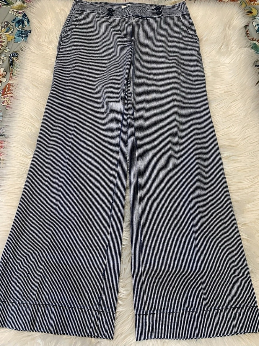 LOFT Marisa Trouser Wide Leg Pants Blue White Stripe Sz 4 ⚓✨